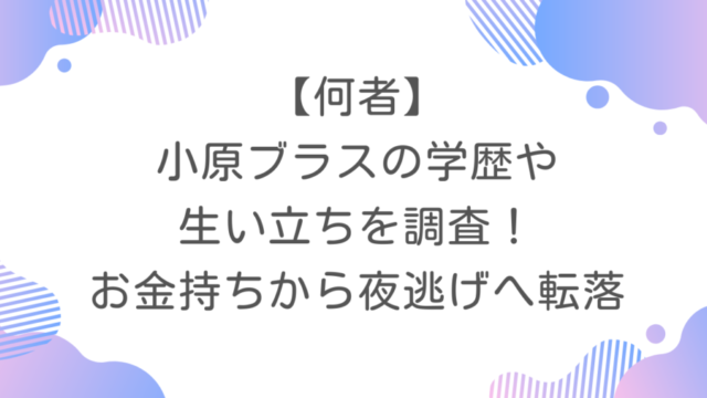 【何者】小原ブラスの学歴や生い立ちを調査！お金持ちから夜逃げへ転落