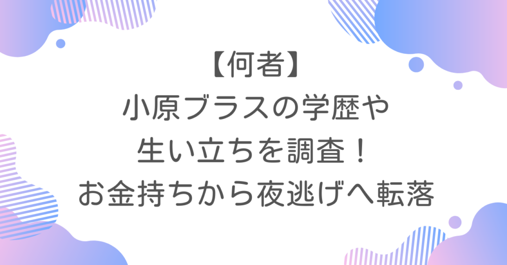 【何者】小原ブラスの学歴や生い立ちを調査！お金持ちから夜逃げへ転落